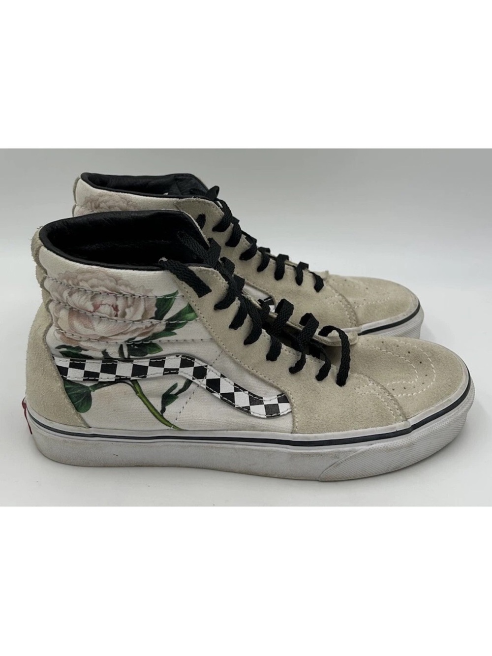 Vans Sk8-Hi “Checker Floral” White Cream Rose Skate Shoes Women’s Size 8 US